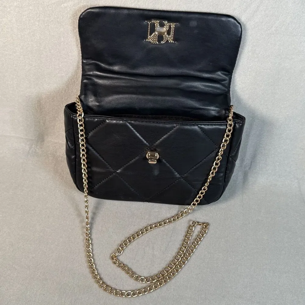 Badgley Mischka Small Stud Flap Quilted Chain Handle Black